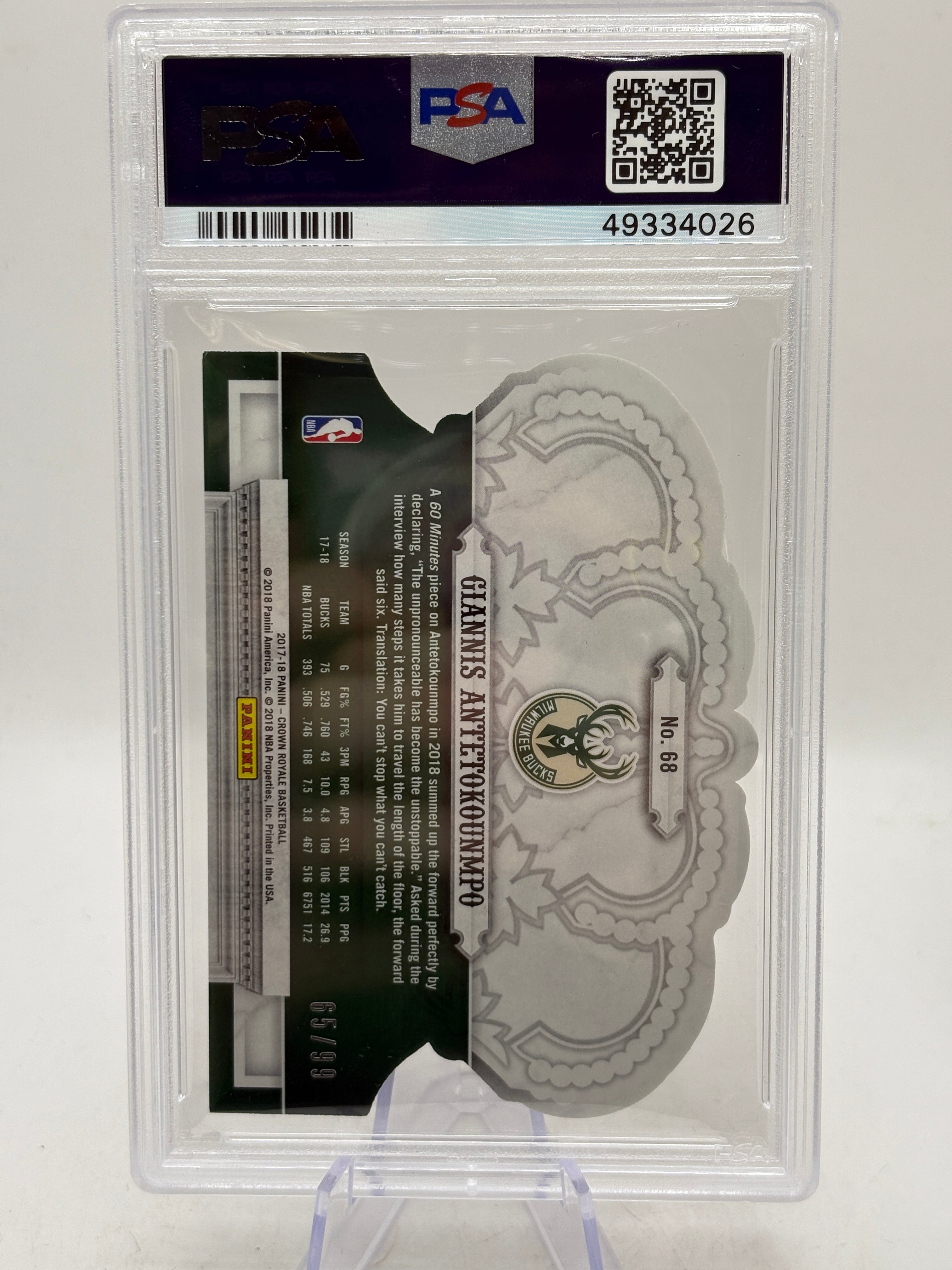 2017 Panini Crown Royale Giannis Antetokounmpo Crystal /99 PSA 9 Mint, photo 2